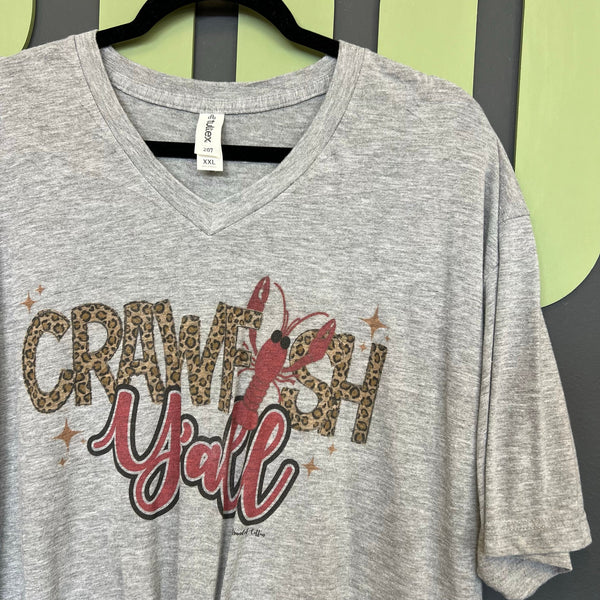 Tultex V-Neck Gray "Crawfish Y'all" Graphic Tee Size 2XL