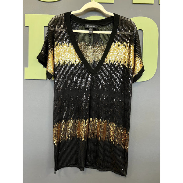 INC International Concepts Black + Gold Sequin Swim Coverup Size Medium