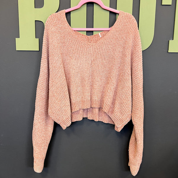 Women's Light Pink Chenille V-Neck Sweater Size Large