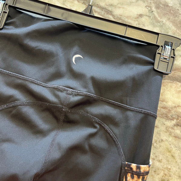 Zyia Active Black + Leopard Trim Leggings with Pockets Size 2