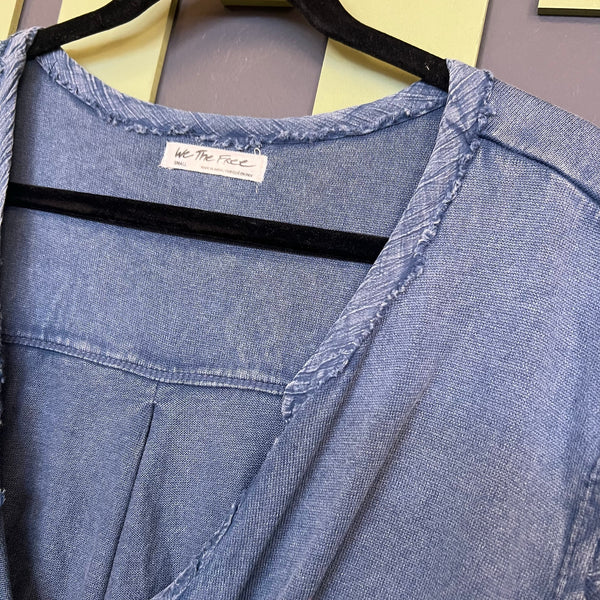 We the Free Denim Colored Cotton Raw Edge Open Front Bohemian Blouse Small