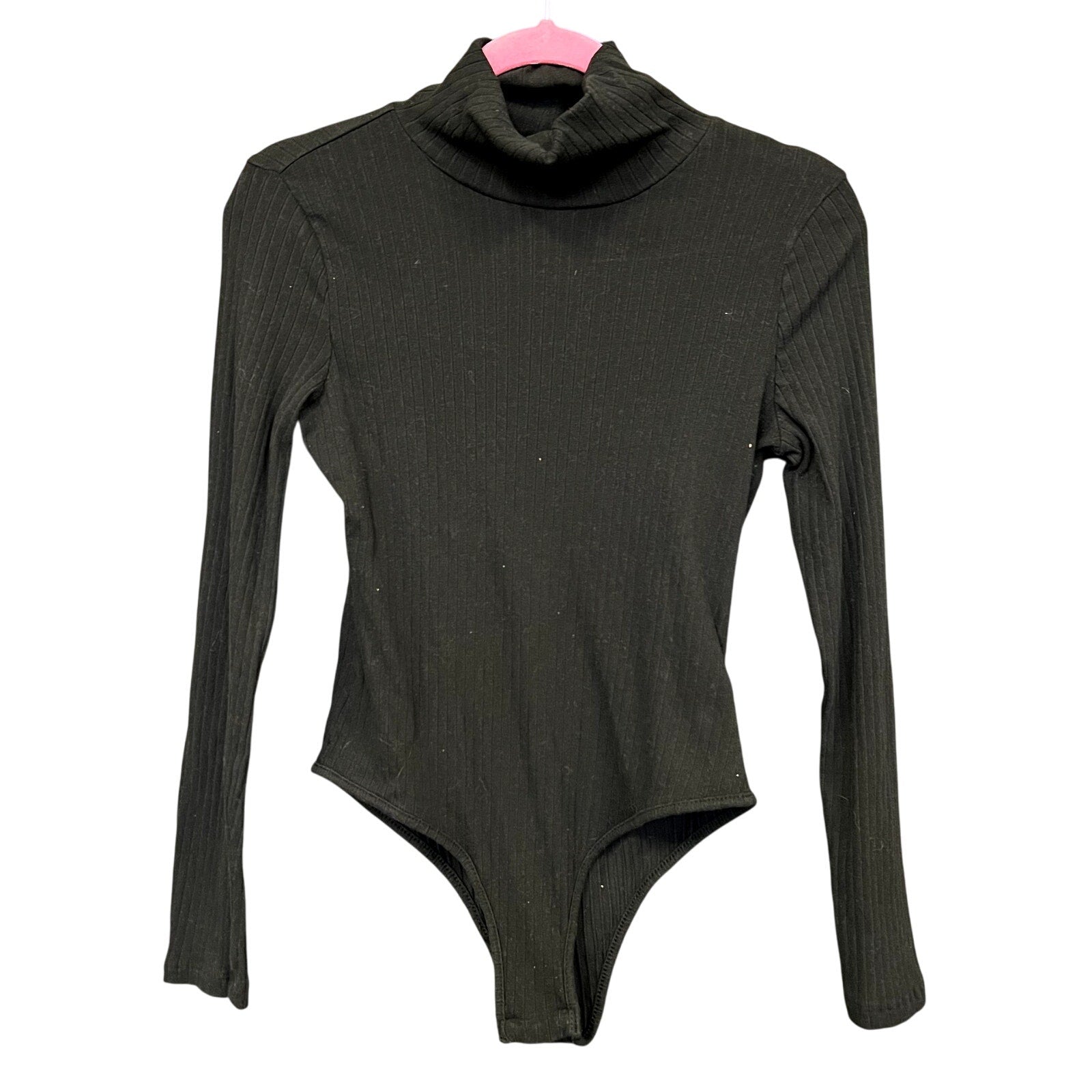 Women's Black Ribbed Turtleneck Bodysuit Size Large