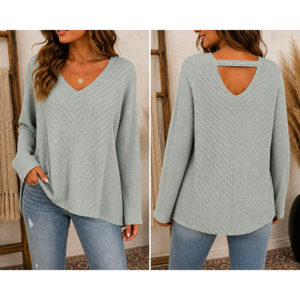 BKE Teal Sage Textured Knit Long Sleeve Top Medium