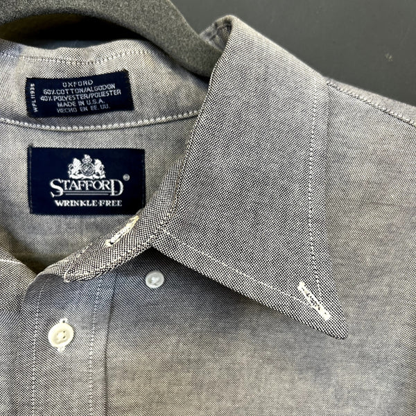 Stafford Wrinkle Free Gray Oxford Button Down Top Size 17