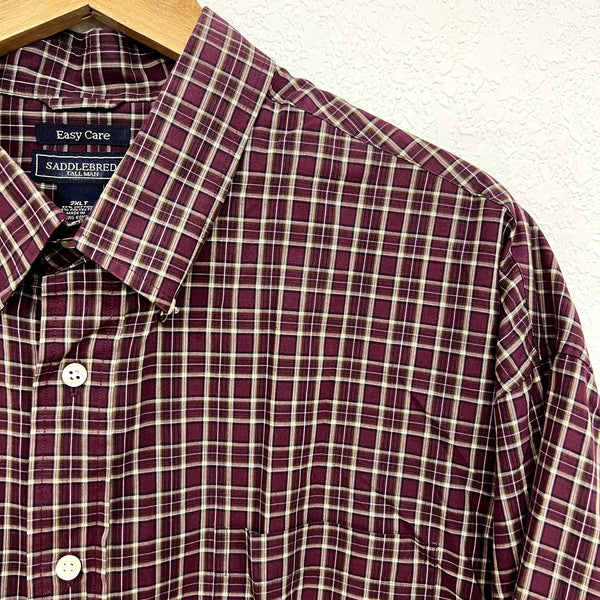 Saddlebred Easy Care Maroon Plain Button Down Size 2XL Tall