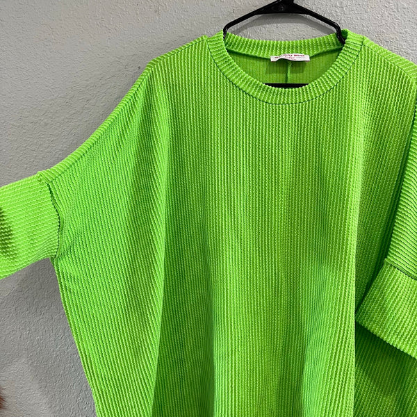 Women's One Size Green Ribbed S/S Dolman Top