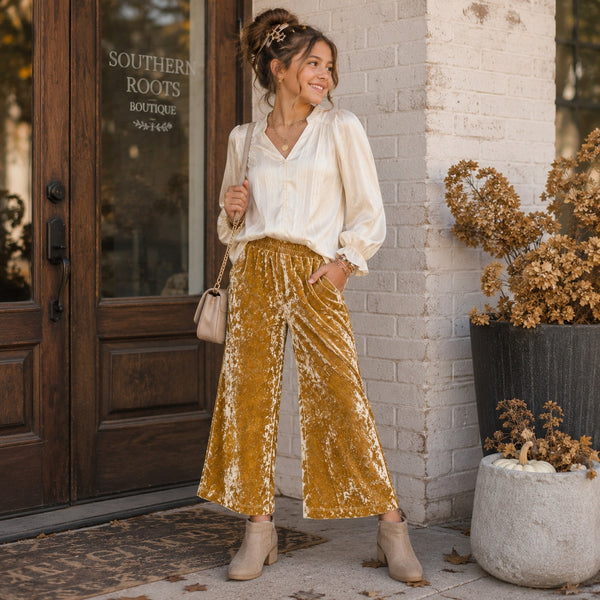 Cat & Jack Velvet Mustard Cropped Wide Leg Pants Size Youth XL