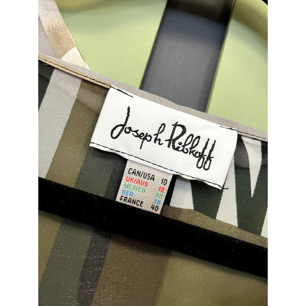 Joseph Ribkoff Sheer Mixed Print Balloon Sleeve Quarter Button Blouse Size 10