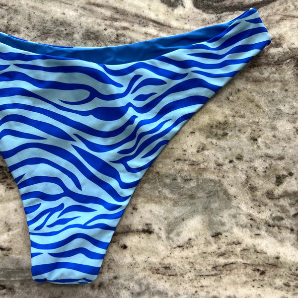 Women's Blue Zebra Striped Cheeky Swim Bottoms XL