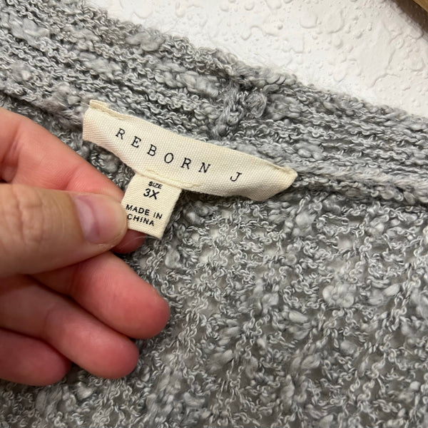 Reborn J Boutique Gray + White Striped Chunky Cardigan 3XL