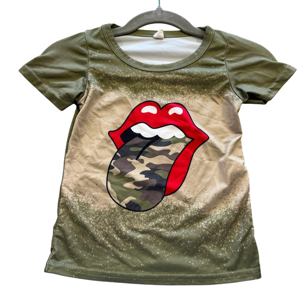 Camo Tongue Distressed Olive Green Graphic Tee Size 12-18 Mo.
