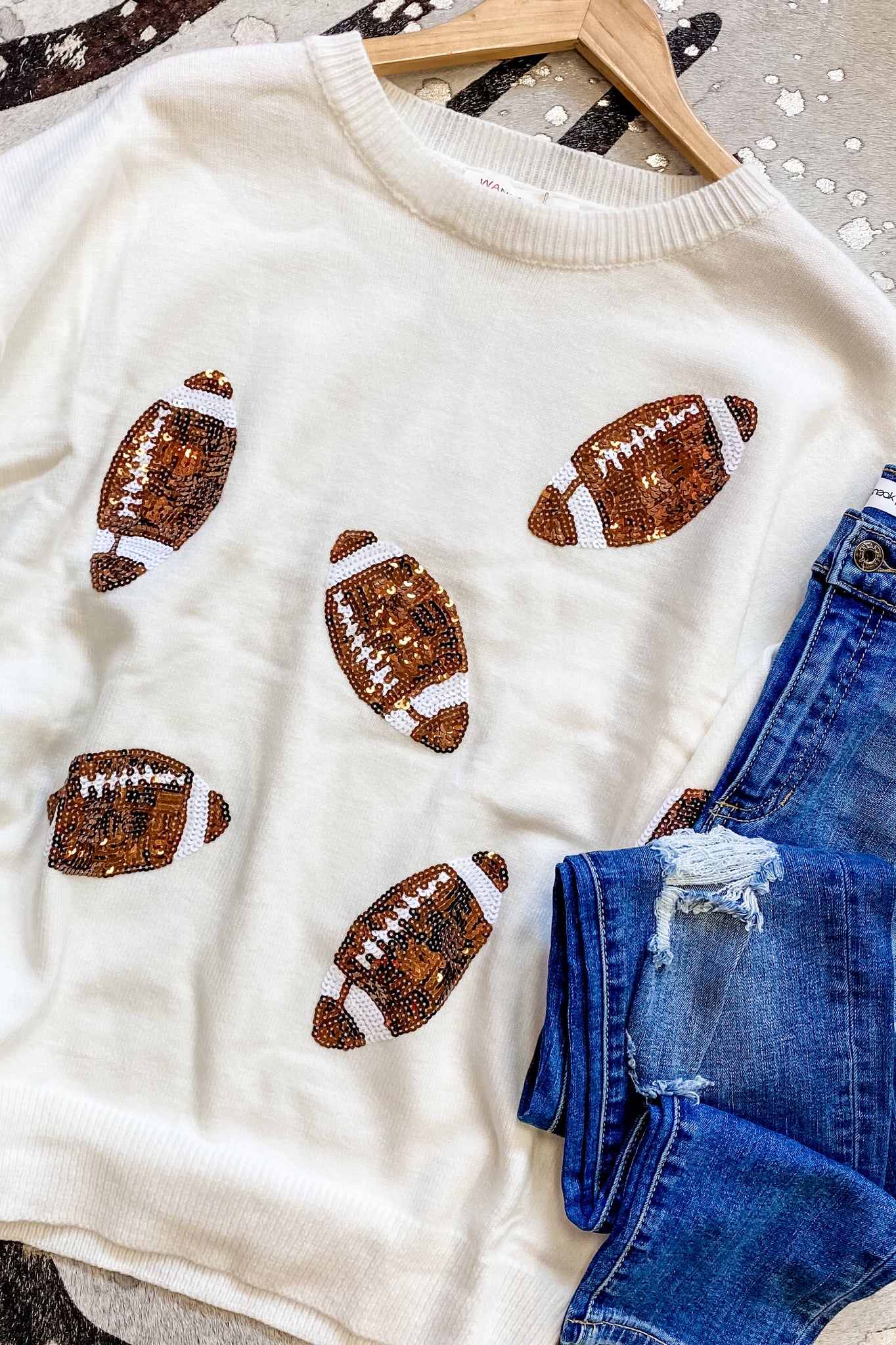 Ivory Sequin Football Sweater