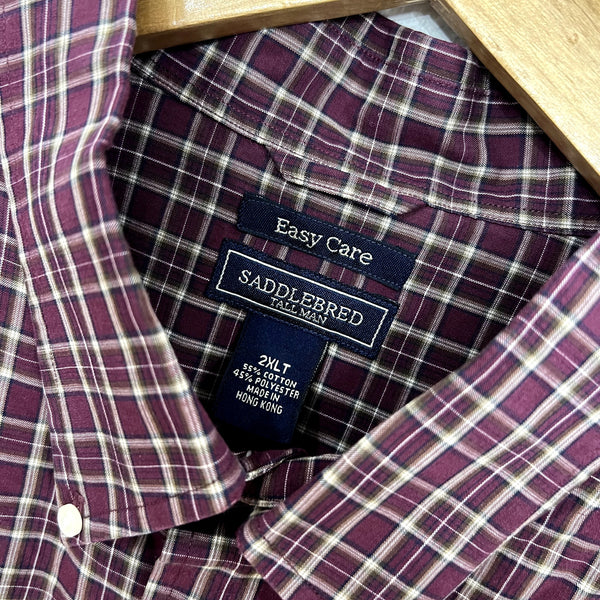 Saddlebred Easy Care Maroon Plain Button Down Size 2XL Tall