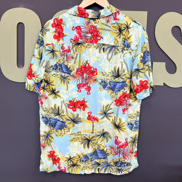 George Flamingo Tropical Button Down Summer Top Medium