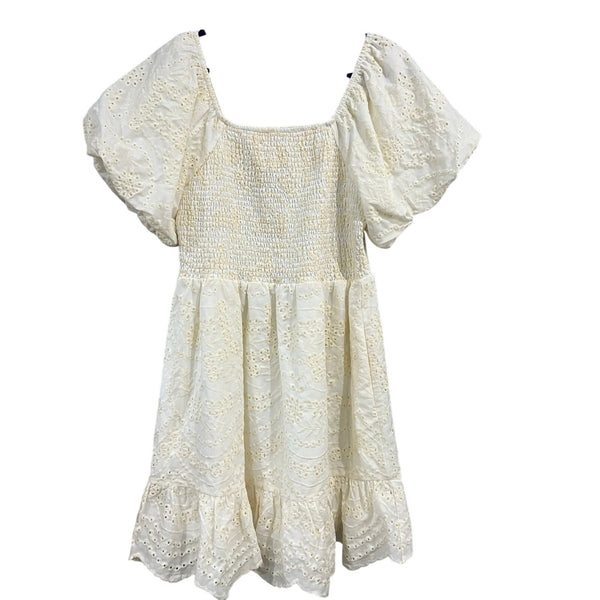 NWT Jodifl Floral Embroidered Smocked Ivory Dress Large