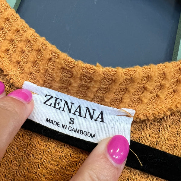 Zenana Mustard Oversized Waffle Top Size Small