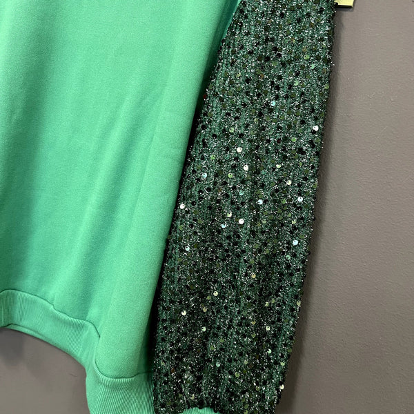Women's Green Sequin Sleeve Sweatshirt Size Large