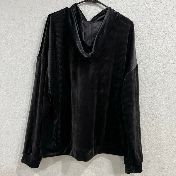 Time and Tru Black Velvet Ribbed Hoodie Size 3XL