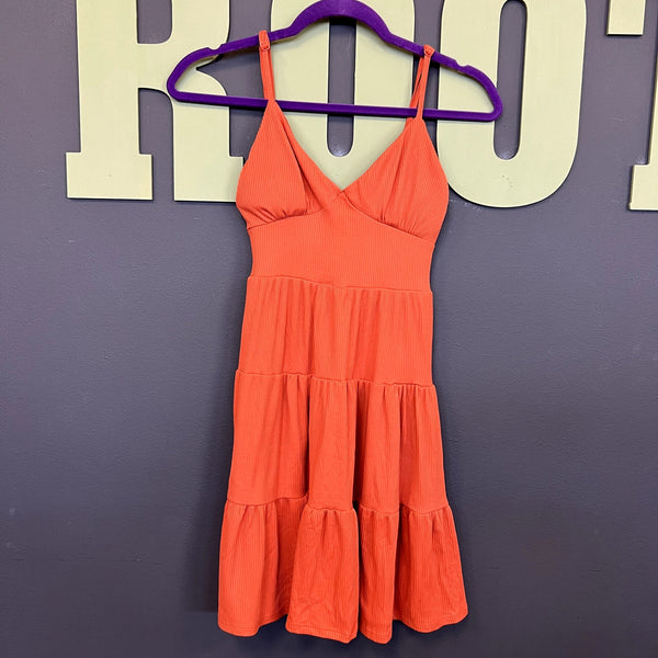 No Boundaries Orange Ribbed Tiered Dress Size XXS
