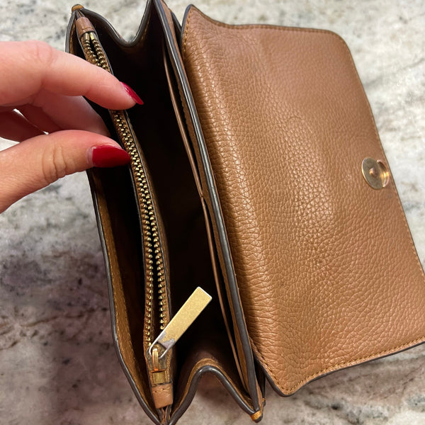 Authentic Tory Burch Britten Mini Top Handle Bag Camel Brown Pebbled Leather