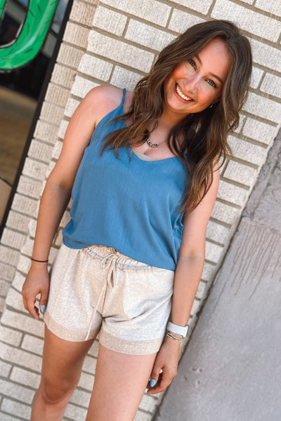 Taupe Reverse Stiched Contrast Shorts