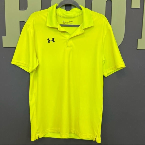 UA Under Armour Neon Yellow Loose Fit HeatGear Collared Polo Top Size Medium