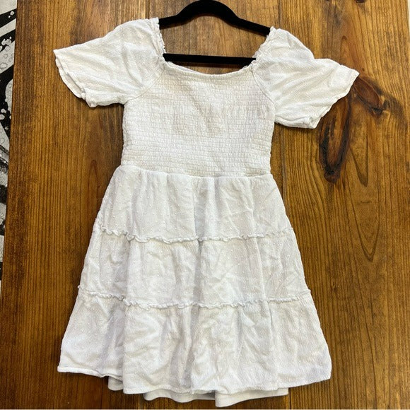 Girls White Swiss Dot Smocked Ruffle Dress Size 7/8