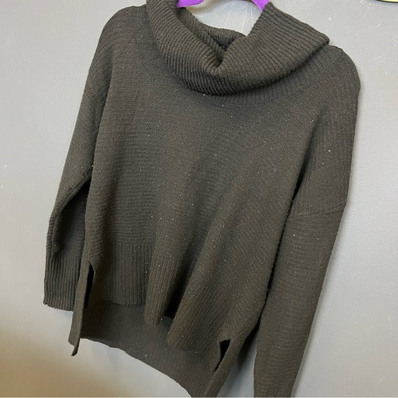 Time and Tru Waffle Knit Black Hi Low Cowl Neck Sweater XS