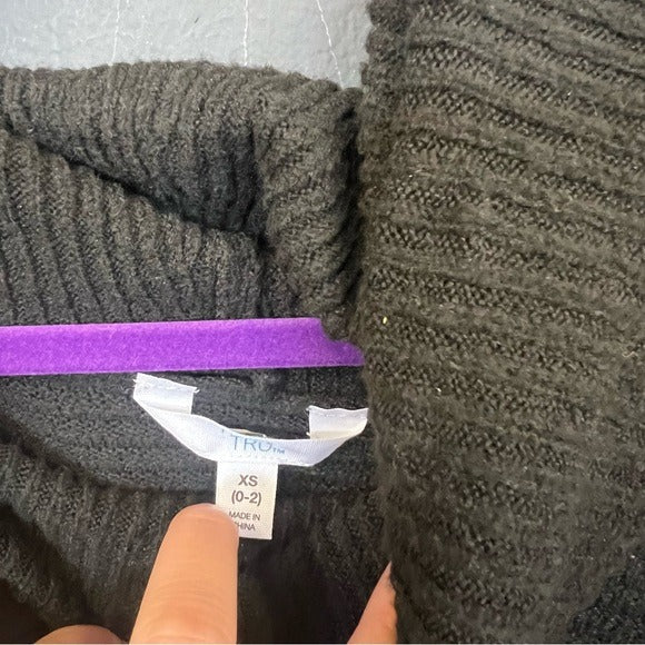 Time and Tru Waffle Knit Black Hi Low Cowl Neck Sweater XS