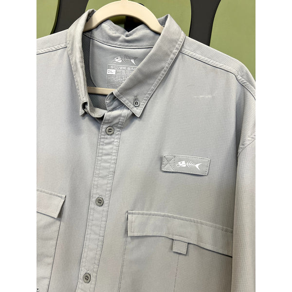 Silver Bait Light Gray Button Down Fishing Shirt Men's 2XL Tall