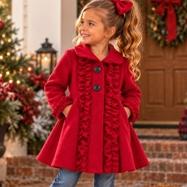 Copper Key Girls Red Ruffle Peacoat Size 4/5