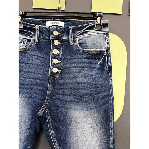 NWT Zenana Button Fly Dark Wash Skinny Jeans Size 28
