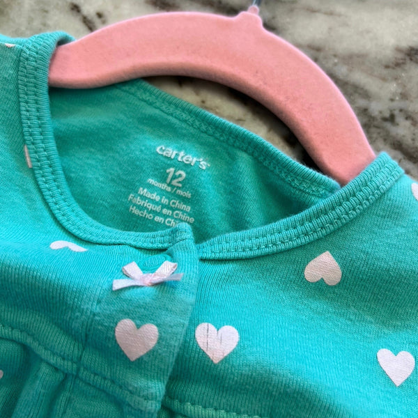 Carter's Mint Green Heart Pattern Bubble Romper Size 12 Mo.