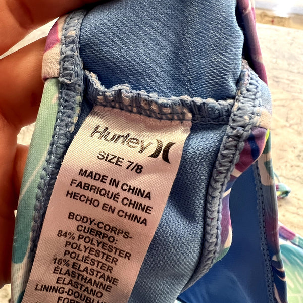 Hurley Girls Light Blue Floral Tankini Swimsuit Size 7/8