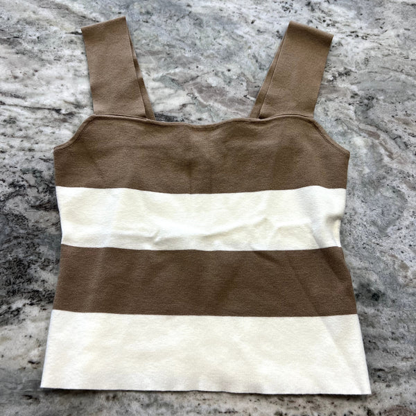 Le Lis Brown + Cream Striped Thick Strap Tank Top Size Large