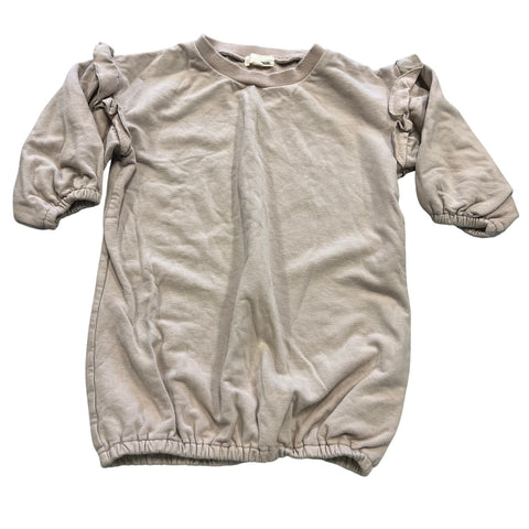 Greige. Girls Tan Long Sleeve Ruffle Sweater Dress 4T