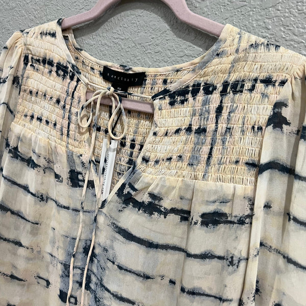 NWT Sanctuary Lightweight Long Sleeve Boho Blouse Cream + Blue X-Small