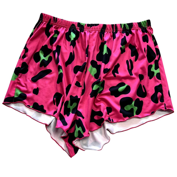 Women's Butter Soft Pink Leopard Ruffle Lounge Shorts Size Large