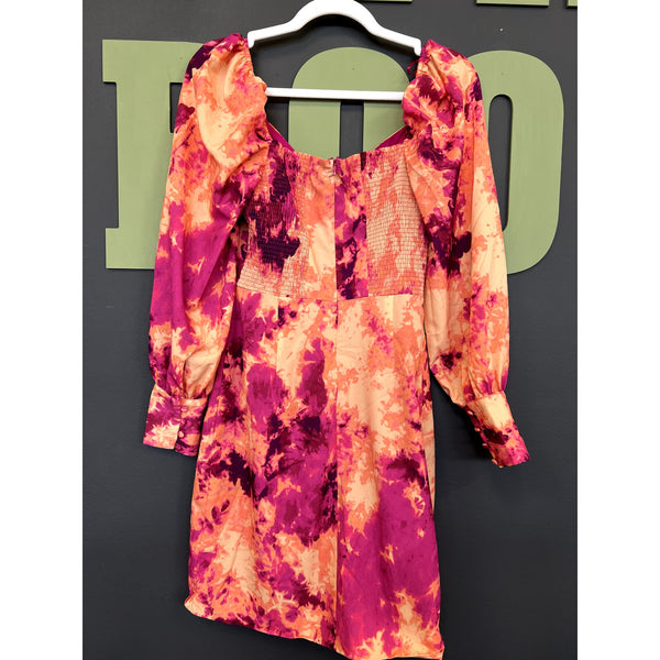 Bar III Pink + Orange Abstract Tie Dye Mini Dress Size Small