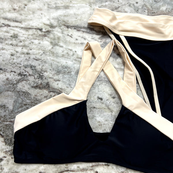 Women's Black + Tan Two Tone Bikini Size Large
