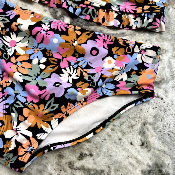 Girls Black Floral Bikini Size Youth Large