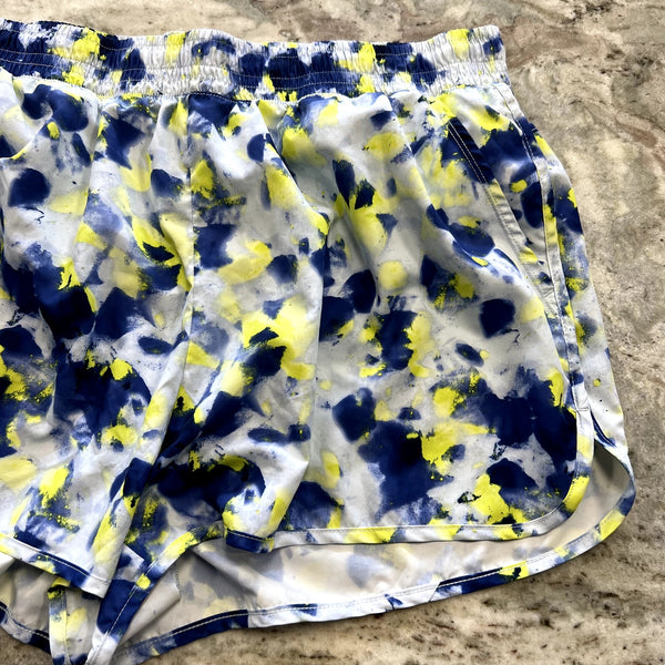 Athletic Works Blue + Yellow Watercolor Athletic Shorts XXL