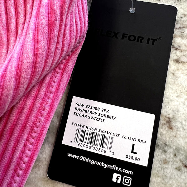 NWT 90 Degrees Hot Pink Stonewash Ribbed Seamless Alamo Sports Bra Large