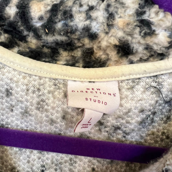 New Directions Leopard Sherpa Quarter Zip Pullover Size Large