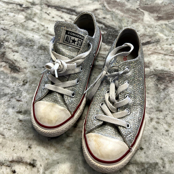 Converse All Star Silver Shimmer Low Top Sneakers Youth Size 1