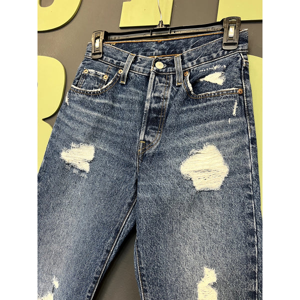 Levi's 501 Distressed Cuffed Straight Leg Jeans Size 25