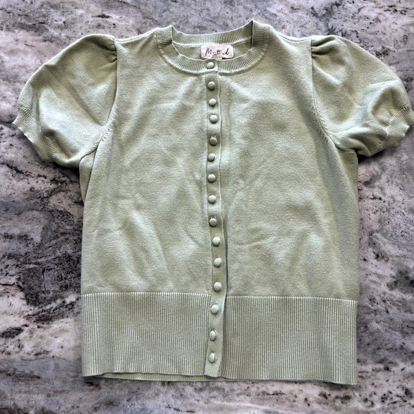Marled Light Sage Puff Sleeve Button Down Blouse XS