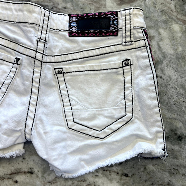 BKE Daytrip Capricorn White Cutoff Denim Shorts Size 27 Y2K
