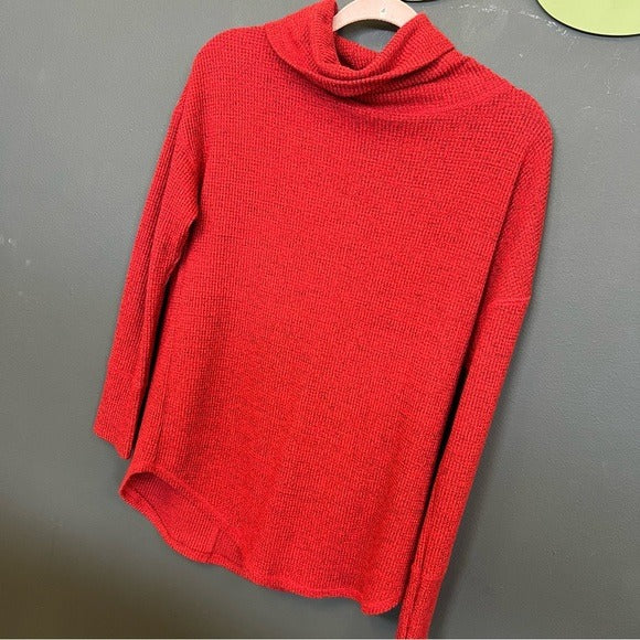 Time and Tru Red Waffle Knit Cowl Neck Sweater Small