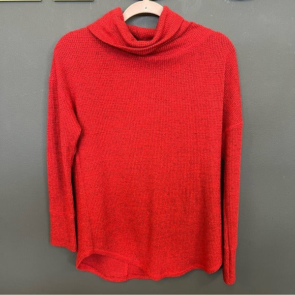 Time and Tru Red Waffle Knit Cowl Neck Sweater Small